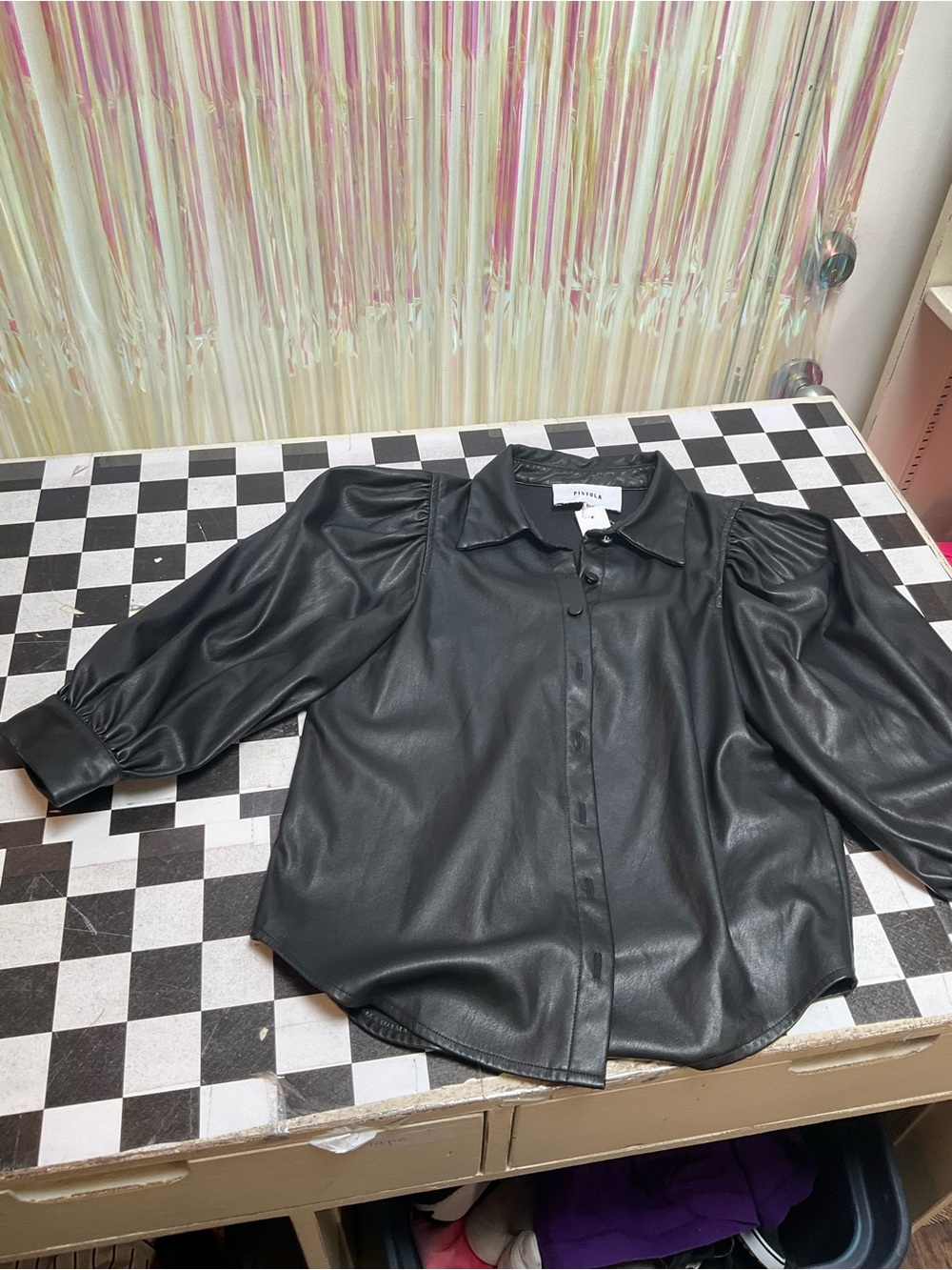 pistola Black Faux Leather Button-Down Shirt
